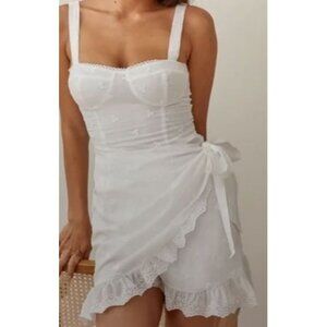 Reformation Ives White Embroidered Coquette Beach Wrap Mini Dress Adjustable Str